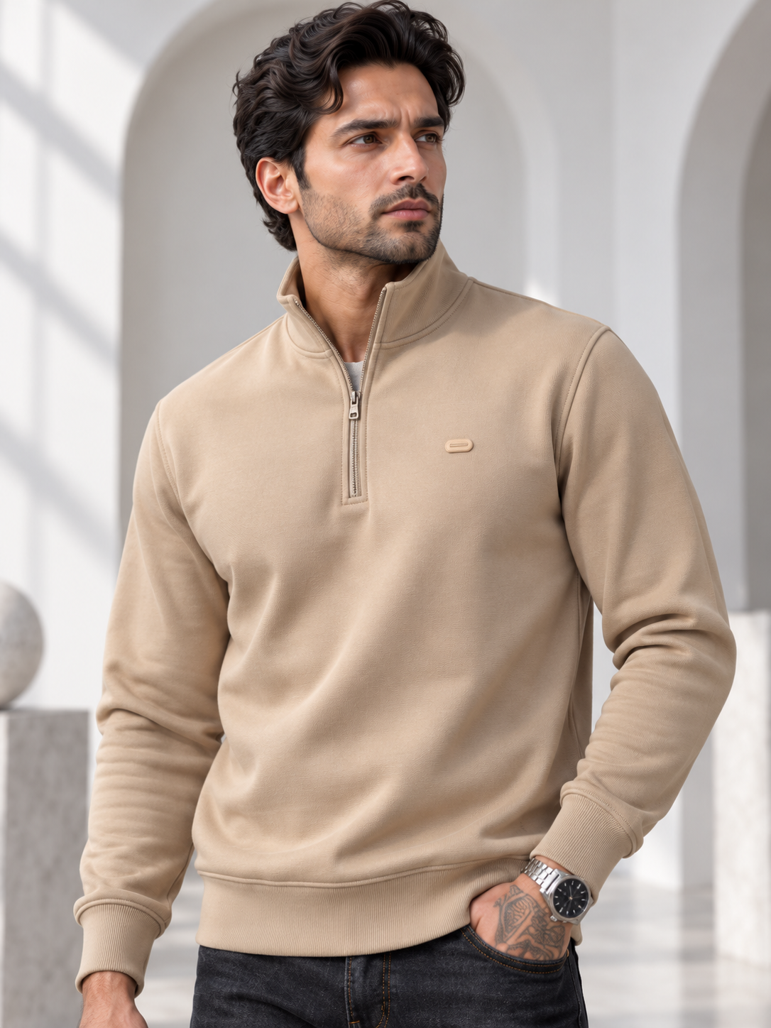 Beige Colour Regular Fit Primium Sweatshirt