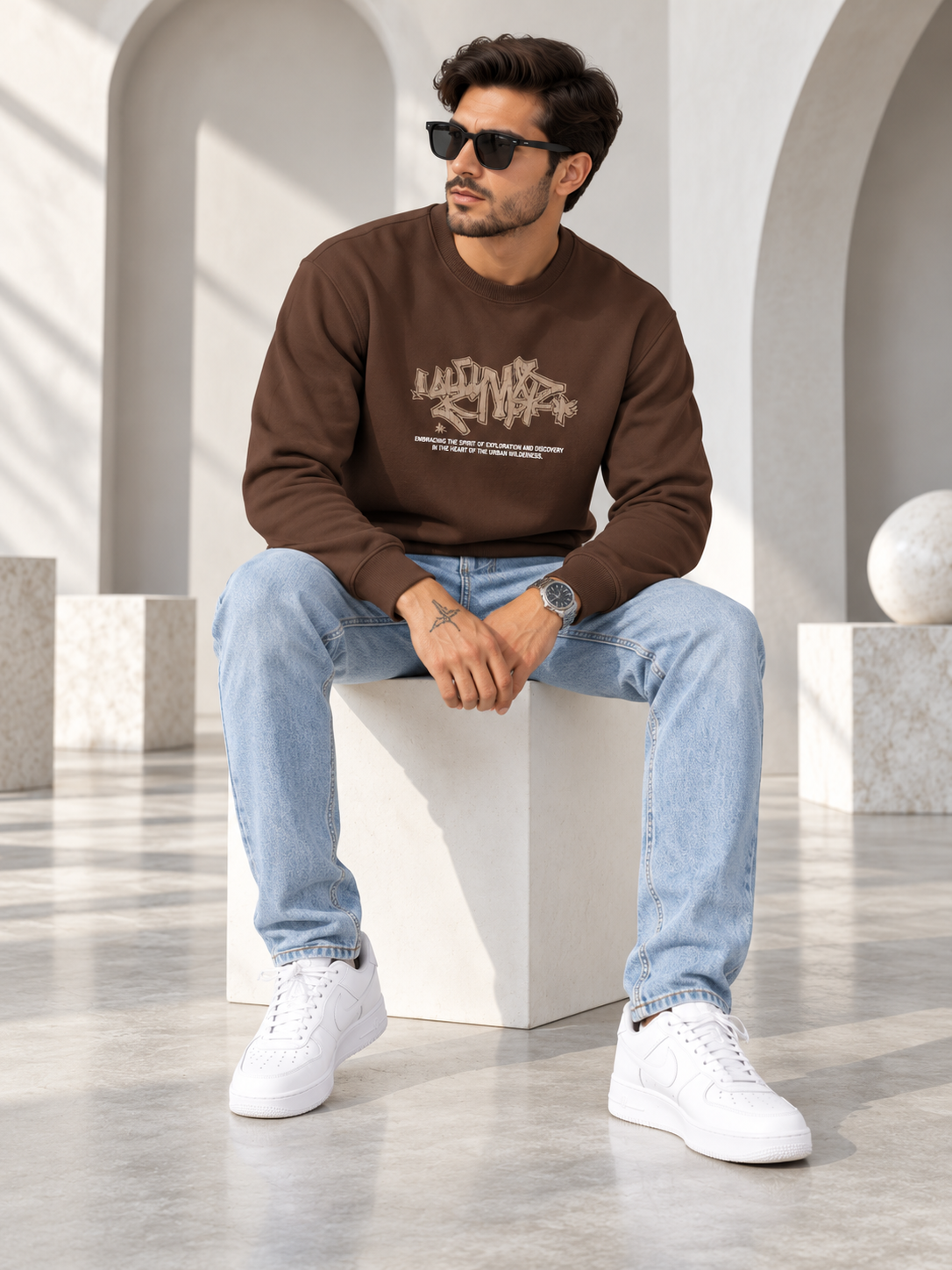 Men Brown Colour Round Neck Premium Sweatshirt