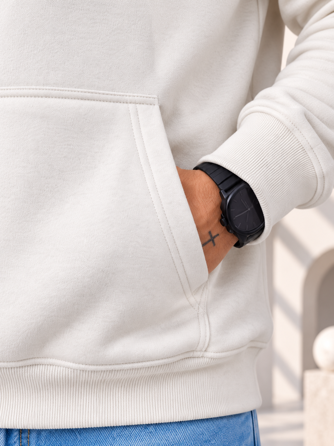 White Colour Regular Fit Primium Hooded Sweatshirt