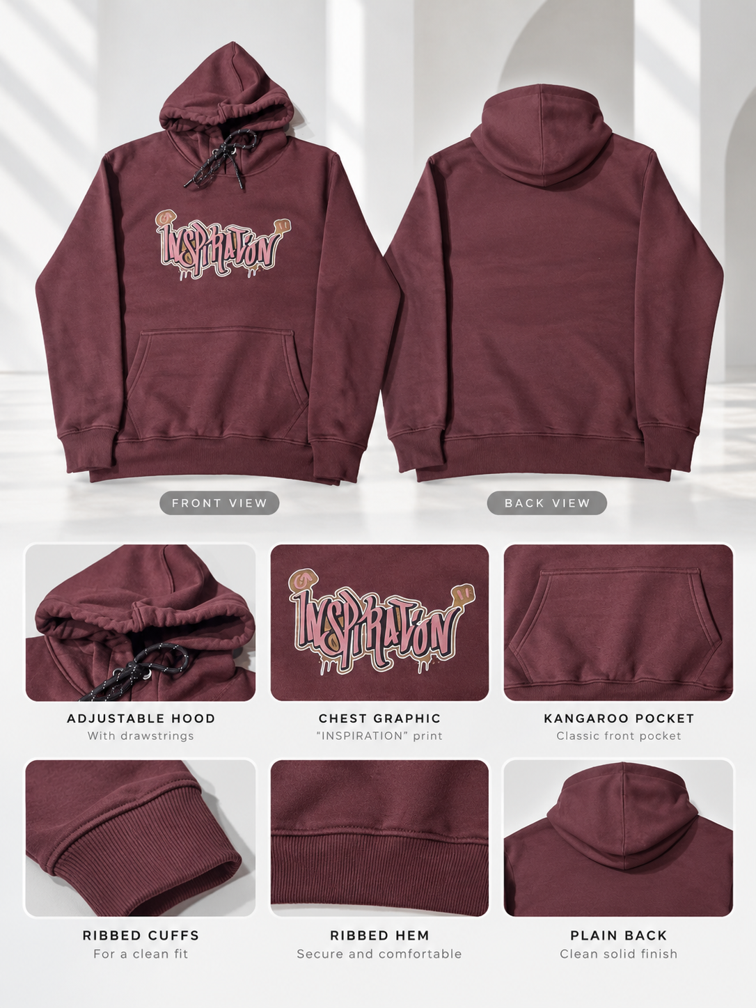Men's Solid Full Sleeves Front Print Hoody Sweatshirt