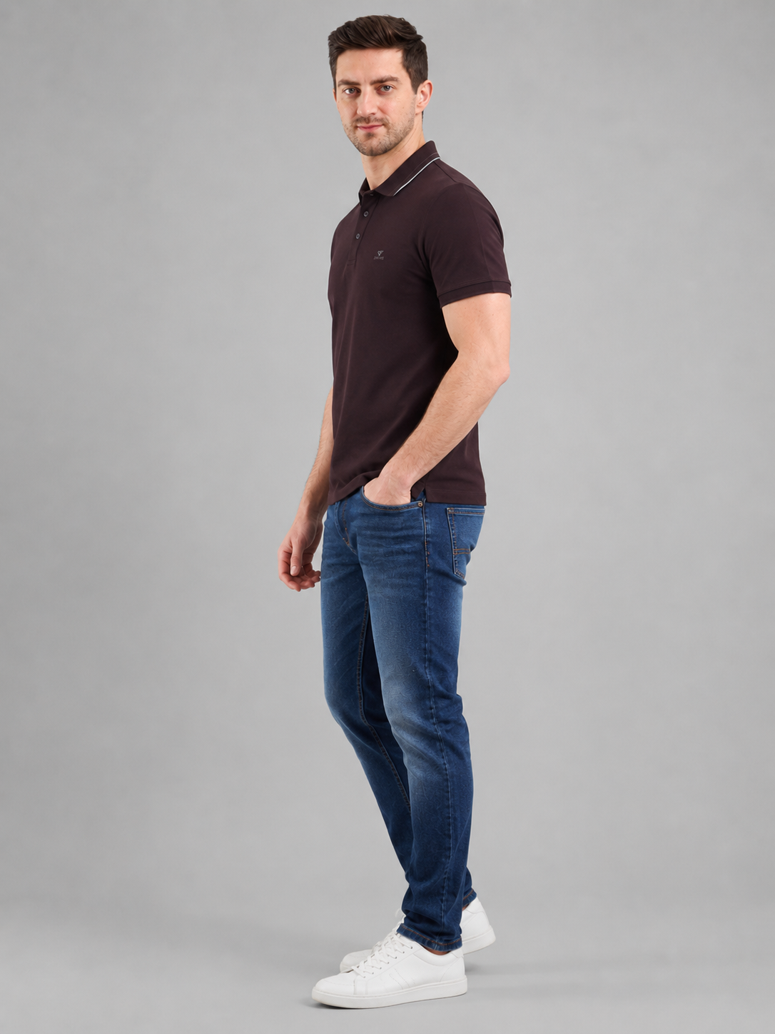 Men Wine Color Solid Polo T-Shirt