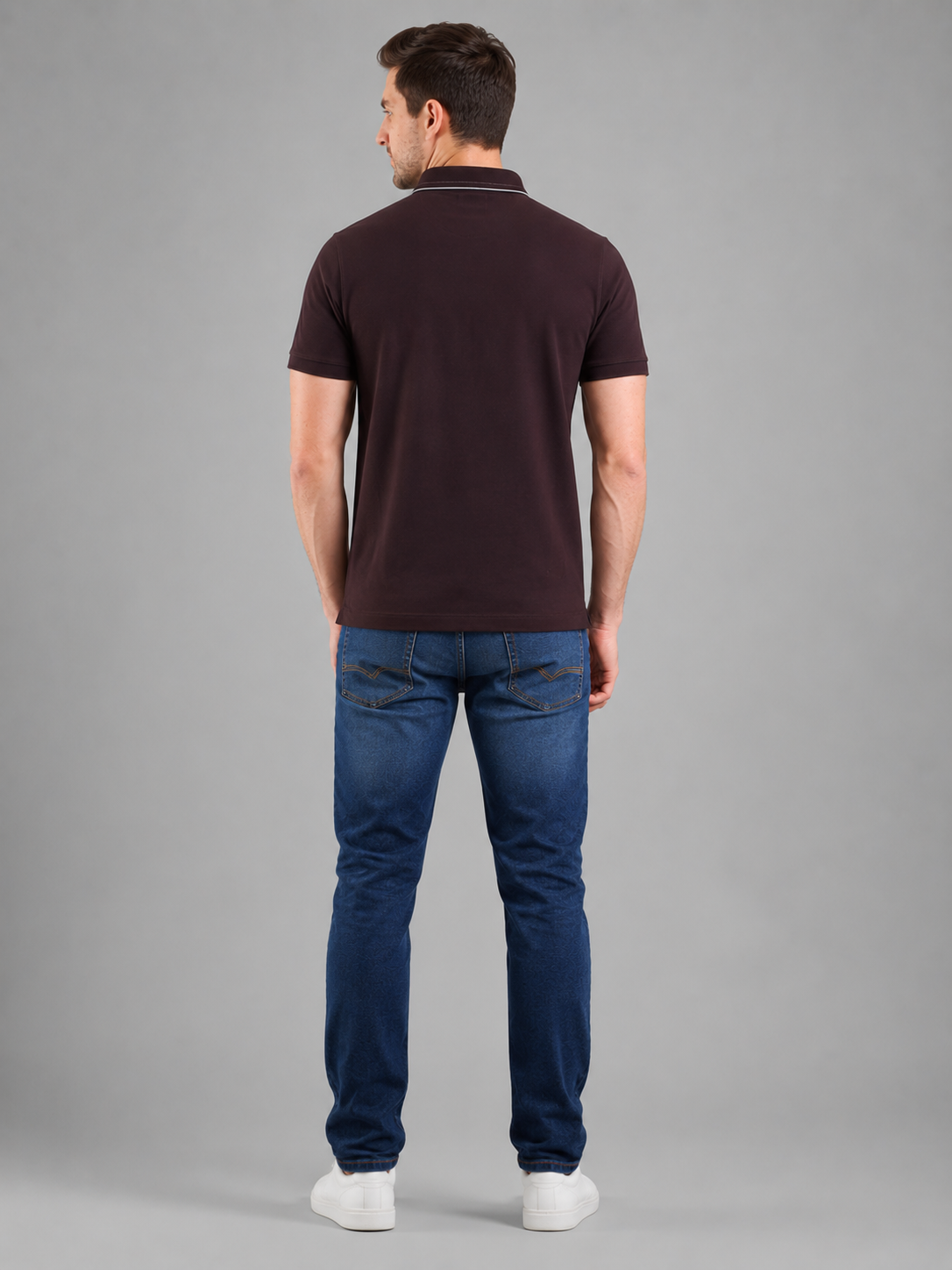 Men Wine Color Solid Polo T-Shirt