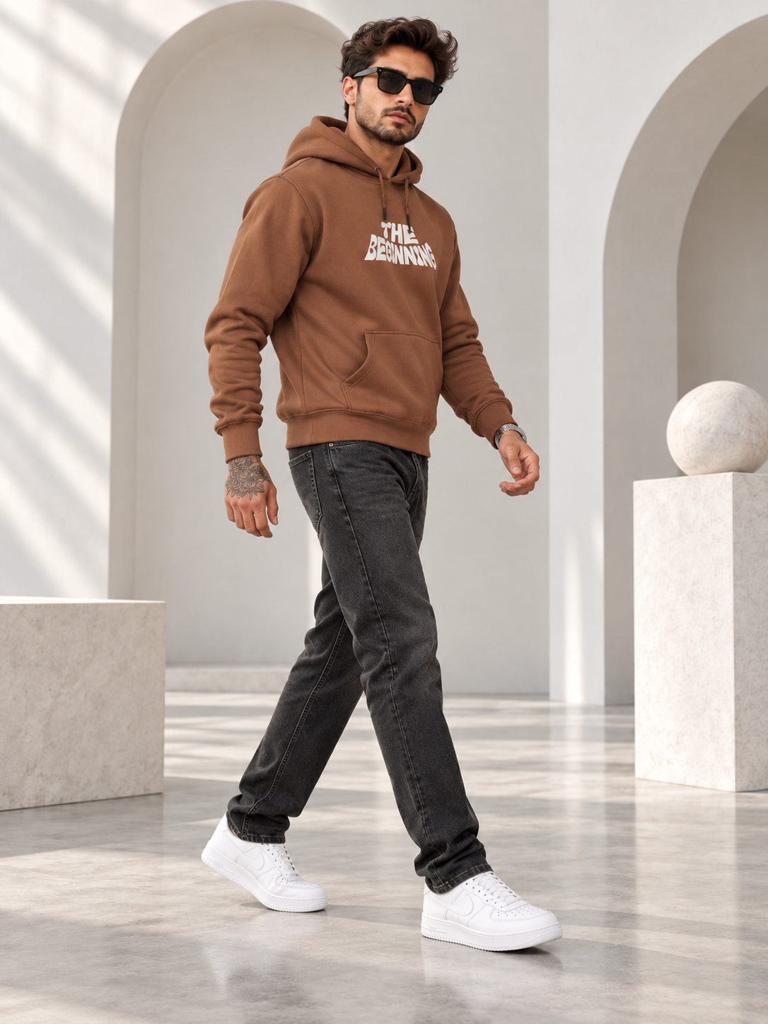 Brown Colour Regular Fit Primium Hooded Sweatshirt