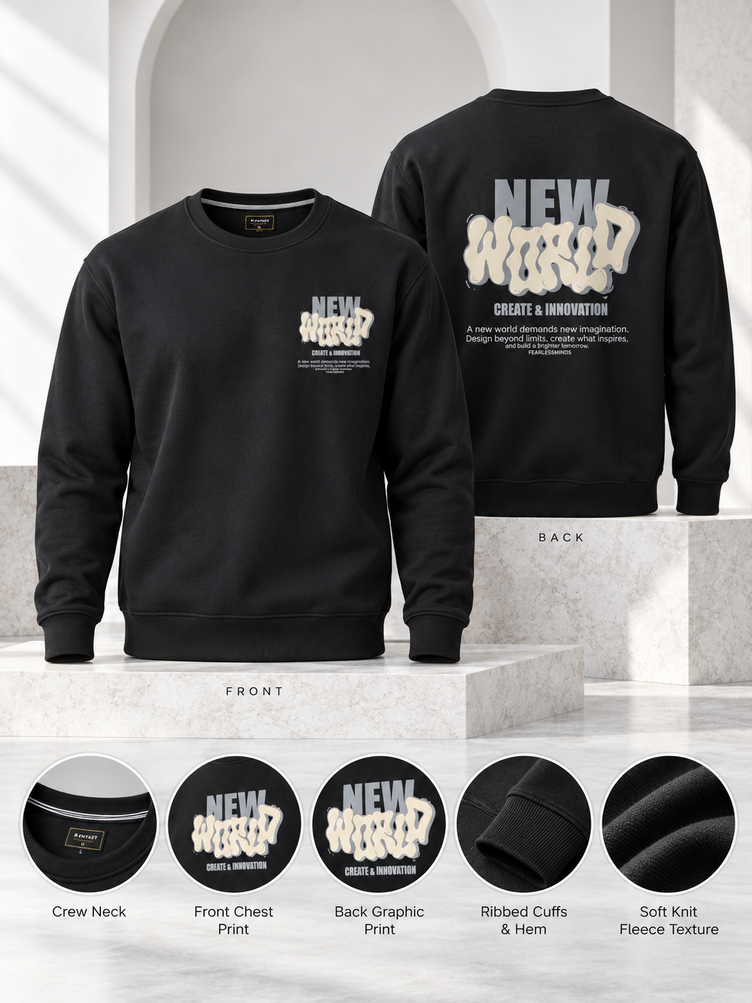 Black Colour Regular Fit Primium Sweatshirt