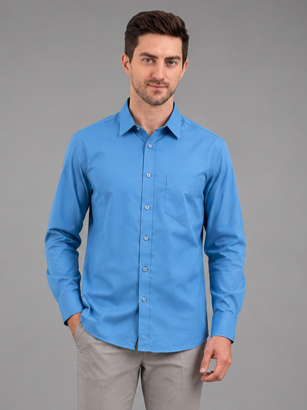 Men Full Sleeve's | Formal Cotton Shirt | Regular Fit | Blue Color