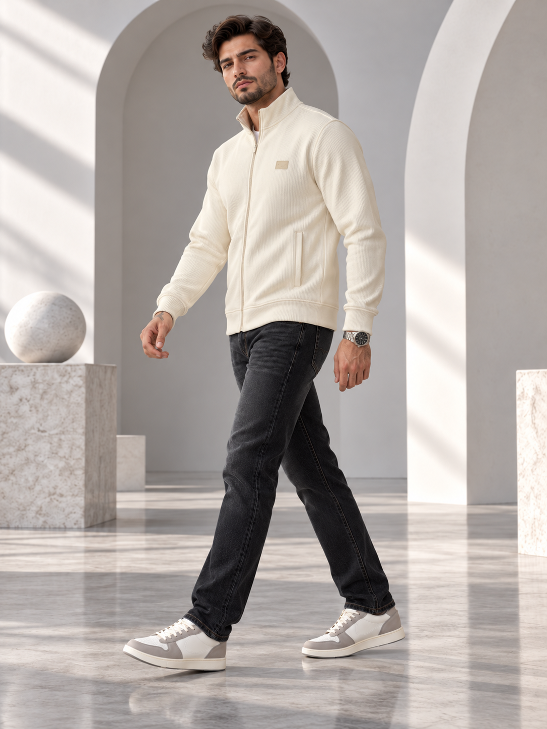 Men's Solid Full Sleeves & Full Zipper Plain Sweatshirt