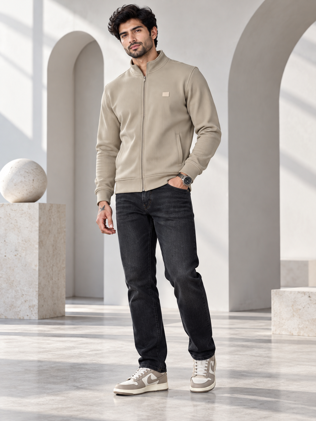 Men's Solid Full Sleeves & Full Zipper Plain Sweatshirt