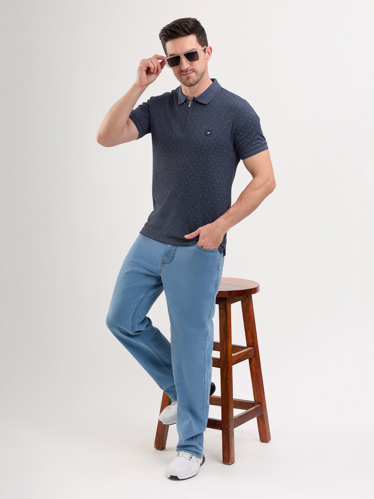 Sparky Solid Slim Fit Cotton Formal Polo Tshirt Half Sleeve | Summer Plus Size Navy Blue