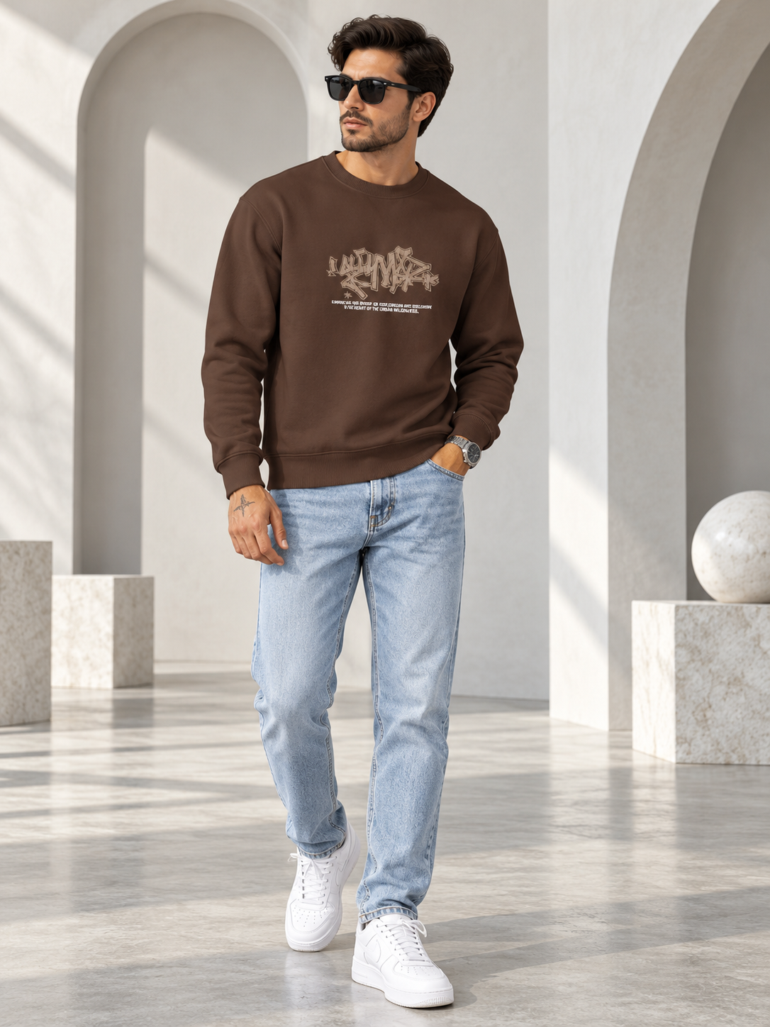 Men Brown Colour Round Neck Premium Sweatshirt
