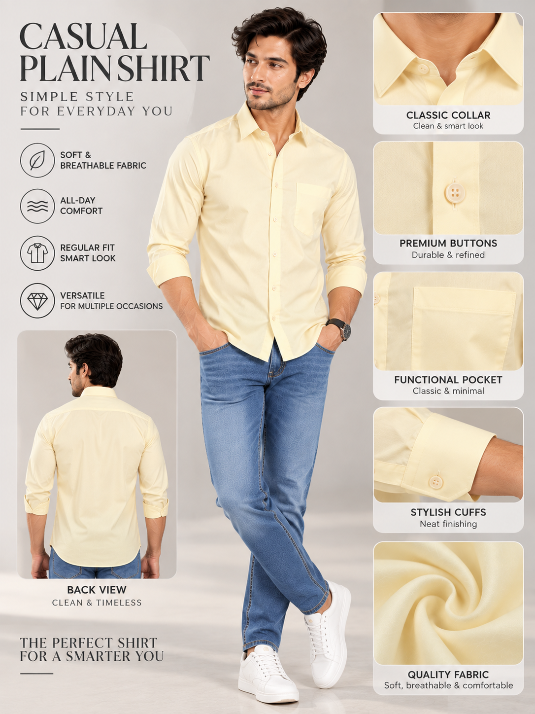 Men’s Premium Plain Full Sleeve Casual Shirt