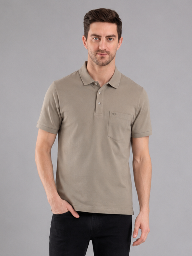 Men Grey Solid Polo T-Shirt