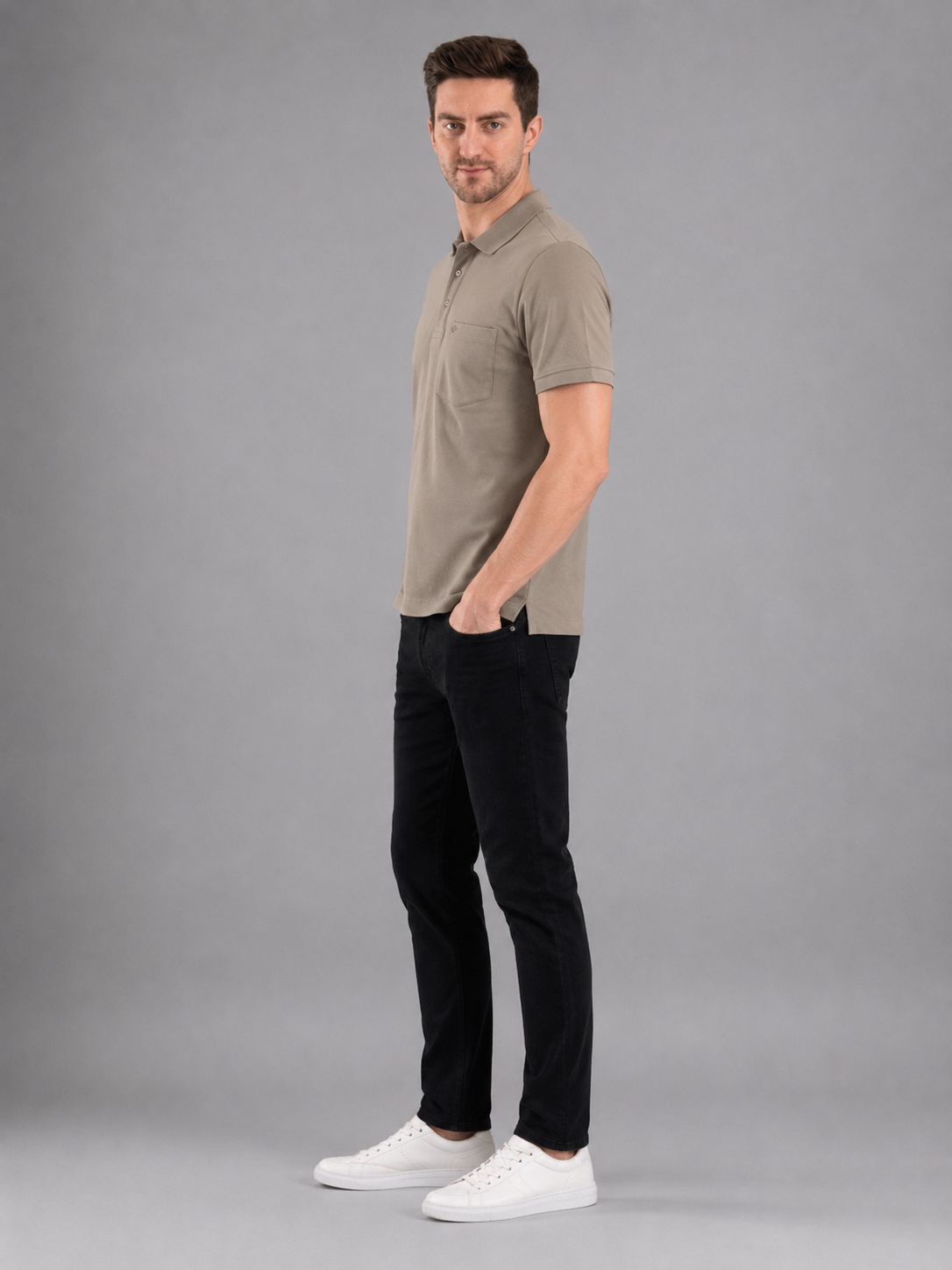 Men Grey Solid Polo T-Shirt