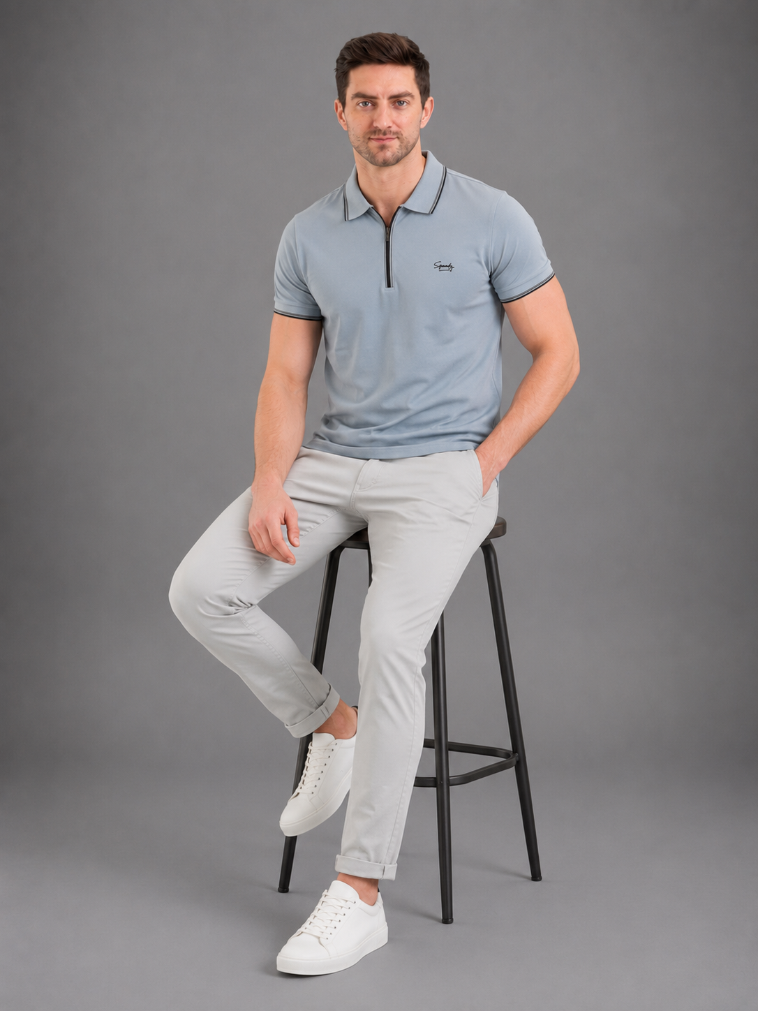 Men Sky Colour Premium Solid Polo T-Shirt