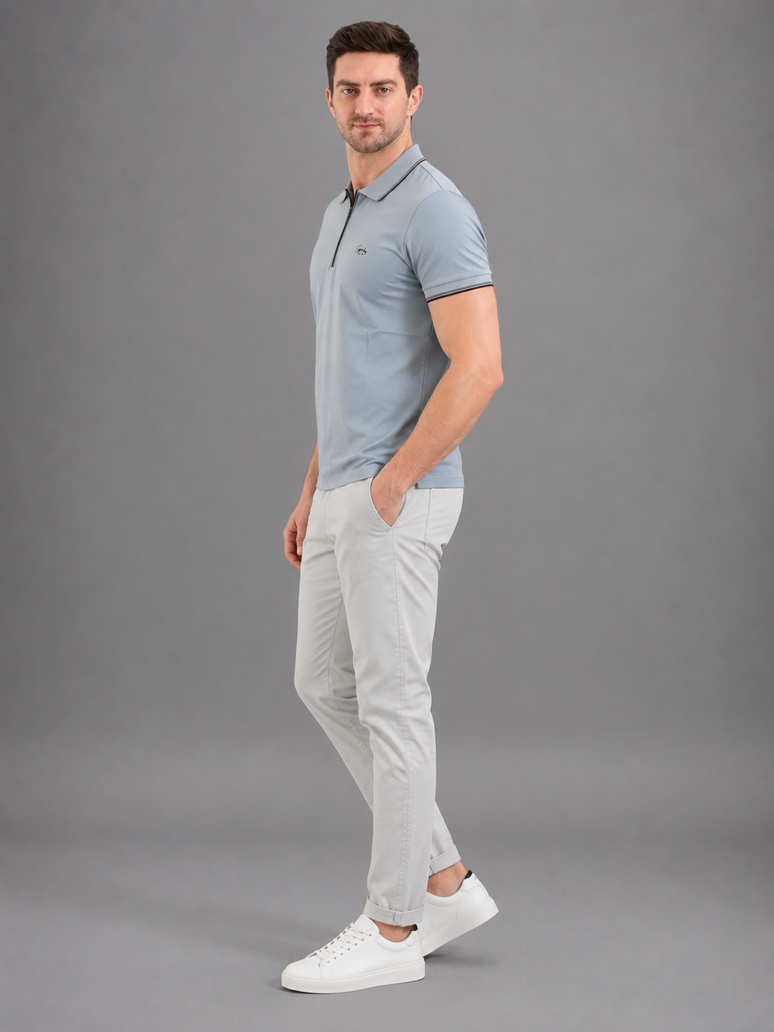 Men Sky Colour Premium Solid Polo T-Shirt
