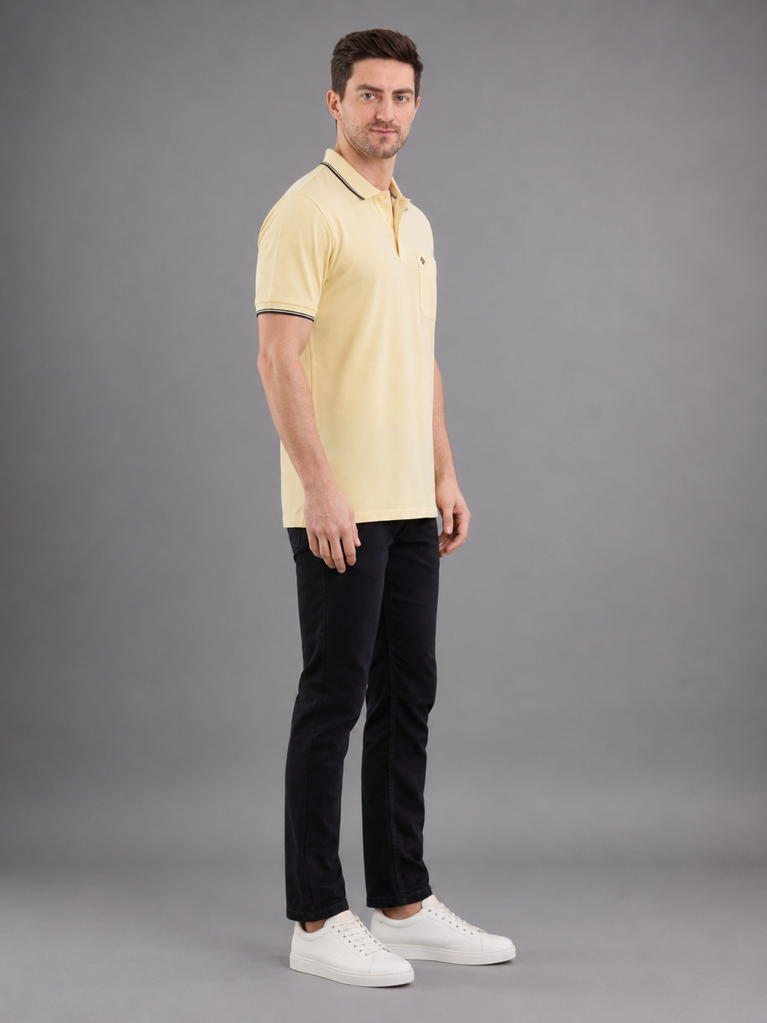 Men Yellow Colour Premium Solid Polo T-Shirt