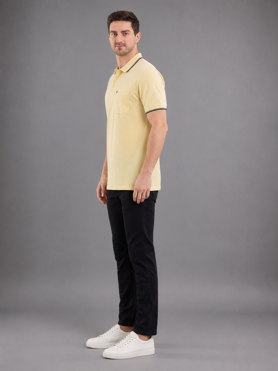 Men Yellow Colour Premium Solid Polo T-Shirt