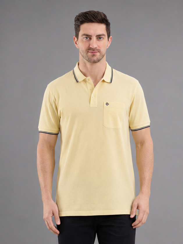 Men Yellow Colour Premium Solid Polo T-Shirt