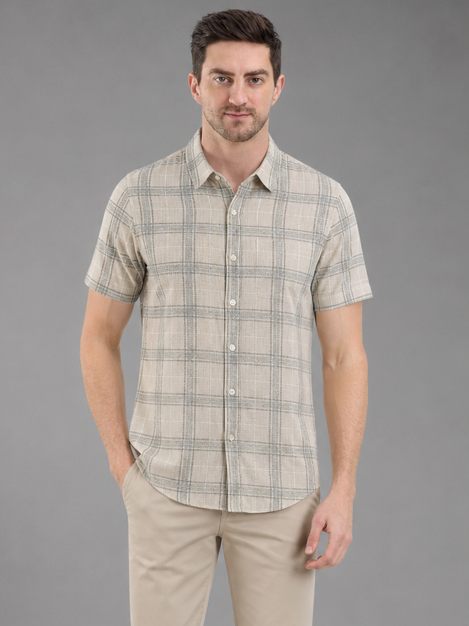 Men Premium Casual Check Half Sleeve Regular Fit Shirt
