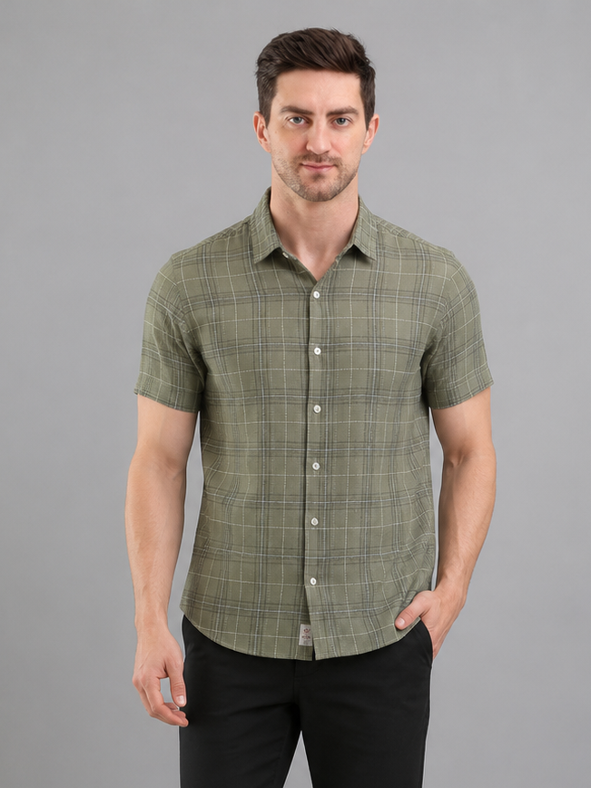 Men Premium Casual Check Half Sleeve Regular Fit Shirt