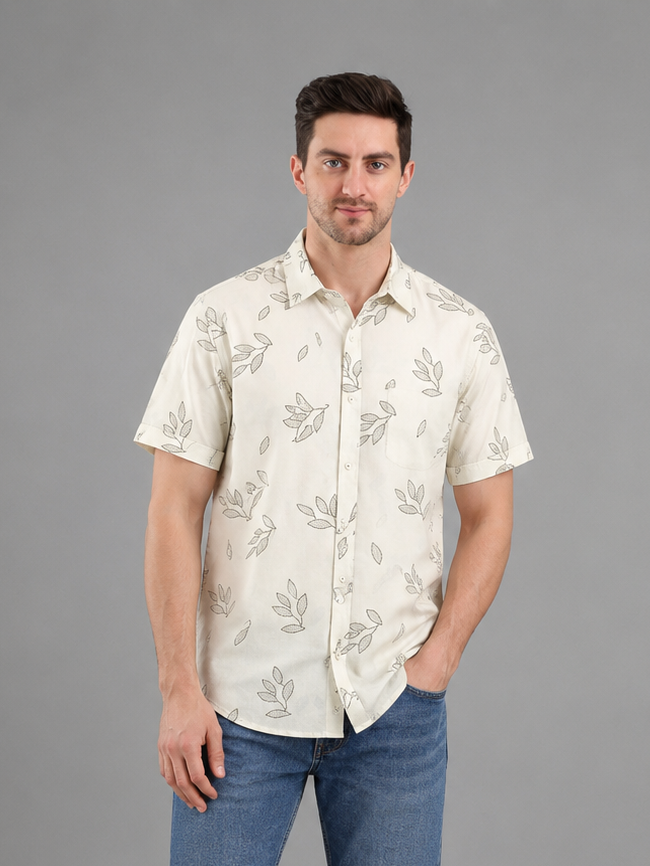 Men Premium Casual Print Half Sleeve Regular Fit Shirt