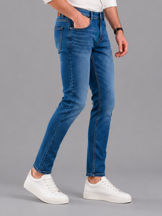 SPARKY Men | Stretch Slim Fit | Mid Blue Jeans | Premium Casual Denim