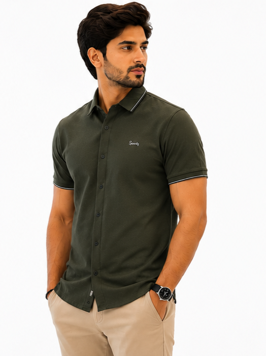 SPARKY Men Green Casual Shirt | Stylish Slim Fit Half Sleeve Shirt