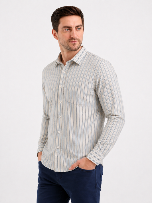 SPARKY Men Sky Vertical Stripe Casual Shirt | Premium Cotton Full Sleeve Shirt