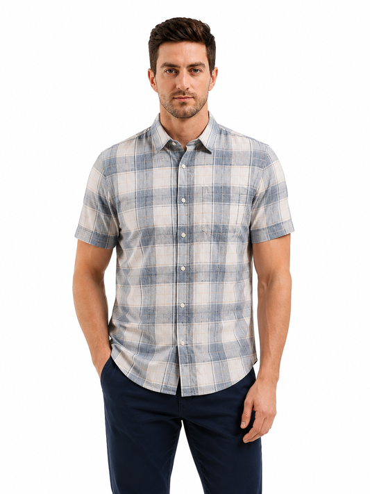 SPARKY Men Grey Checked Casual Shirt | Slim Fit Half Sleeve Cotton Shirt
