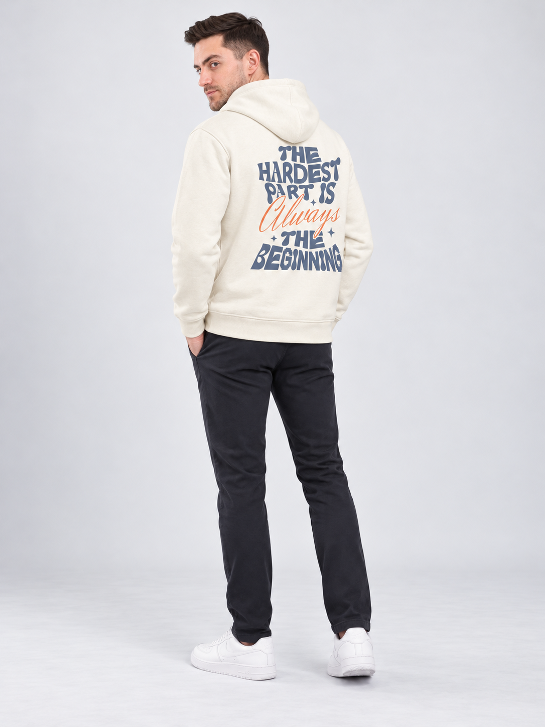 Cream Colour Regular Fit Primium Hooded Sweatshirt