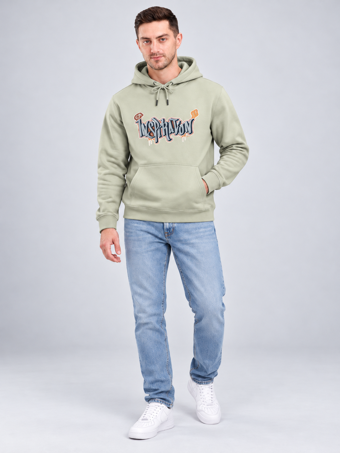 Men's Solid Full Sleeves Front Print Hoody Sweatshirt