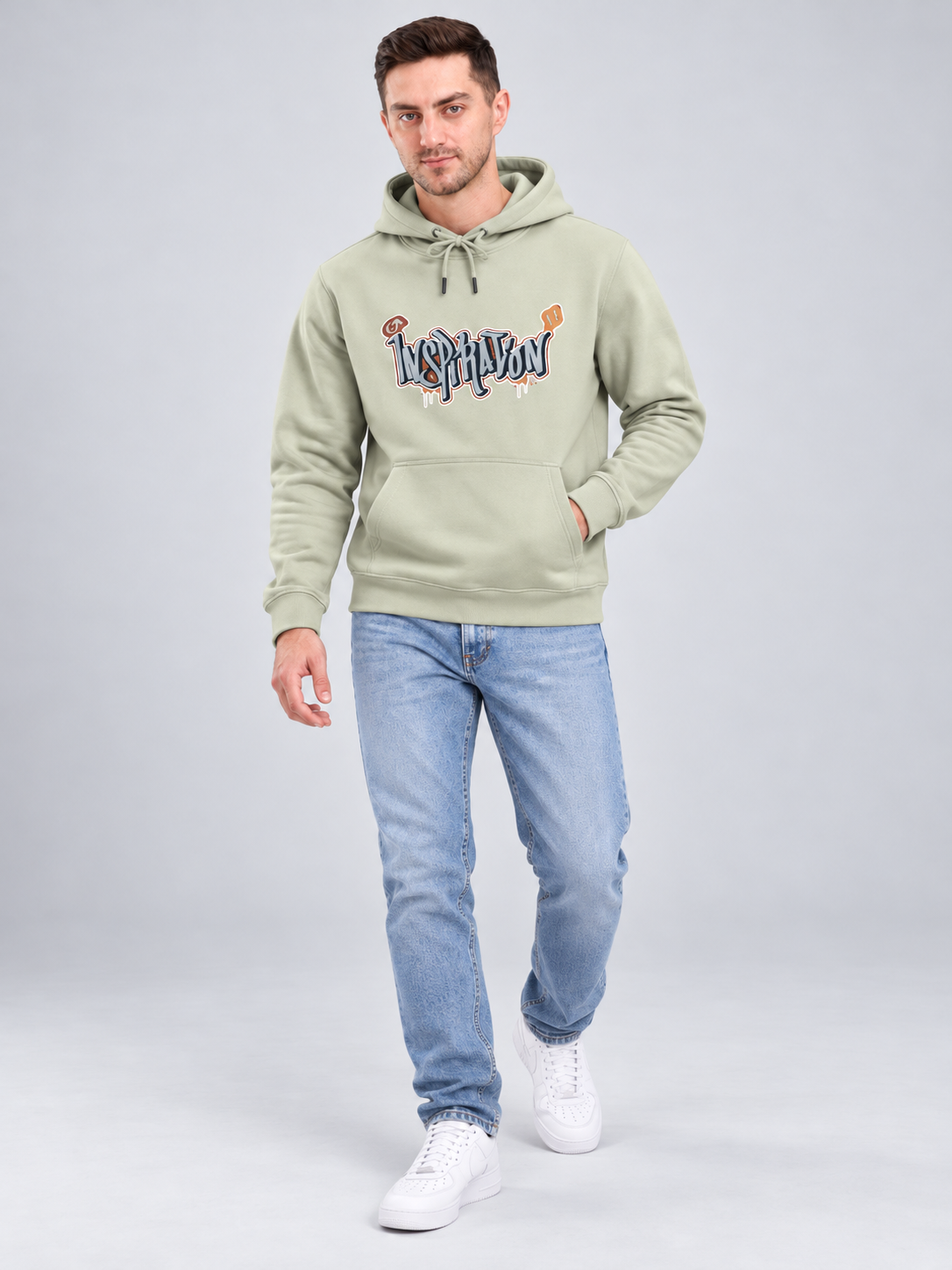 Men's Solid Full Sleeves Front Print Hoody Sweatshirt