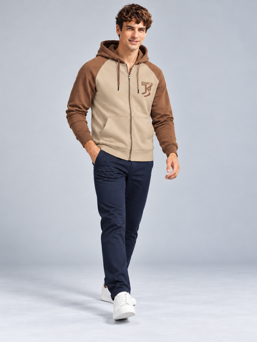 Beige Colour Regular Fit Primium Hooded Sweatshirt