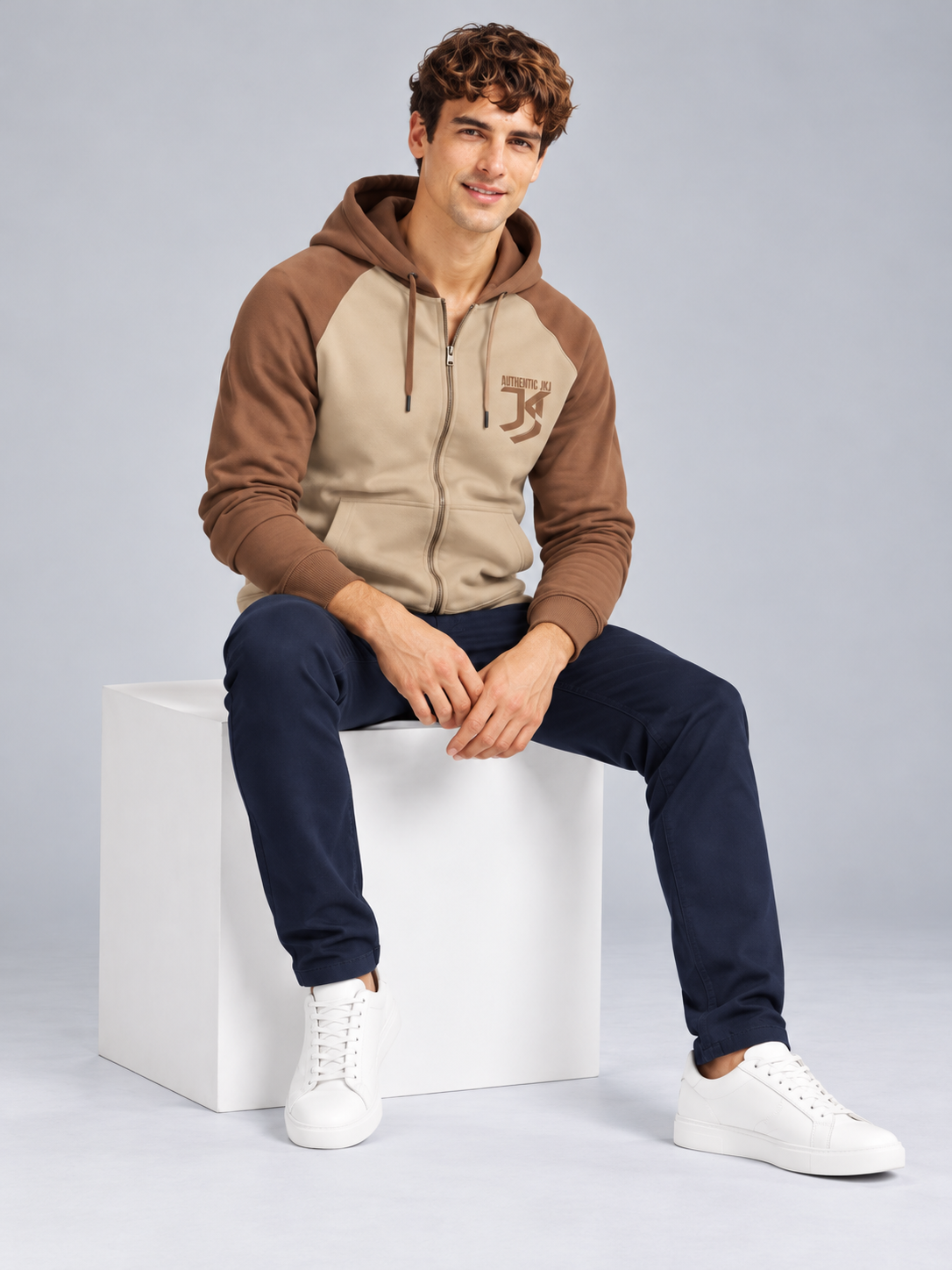 Beige Colour Regular Fit Primium Hooded Sweatshirt