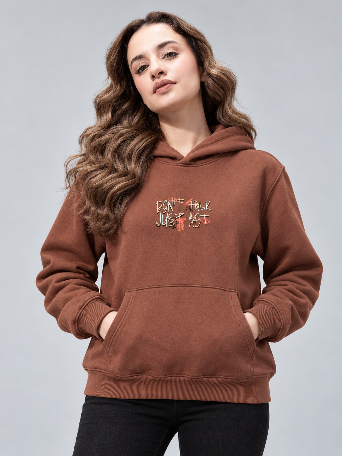 Women’s Primium Sweatshirt Rust Colour Solid Hooded