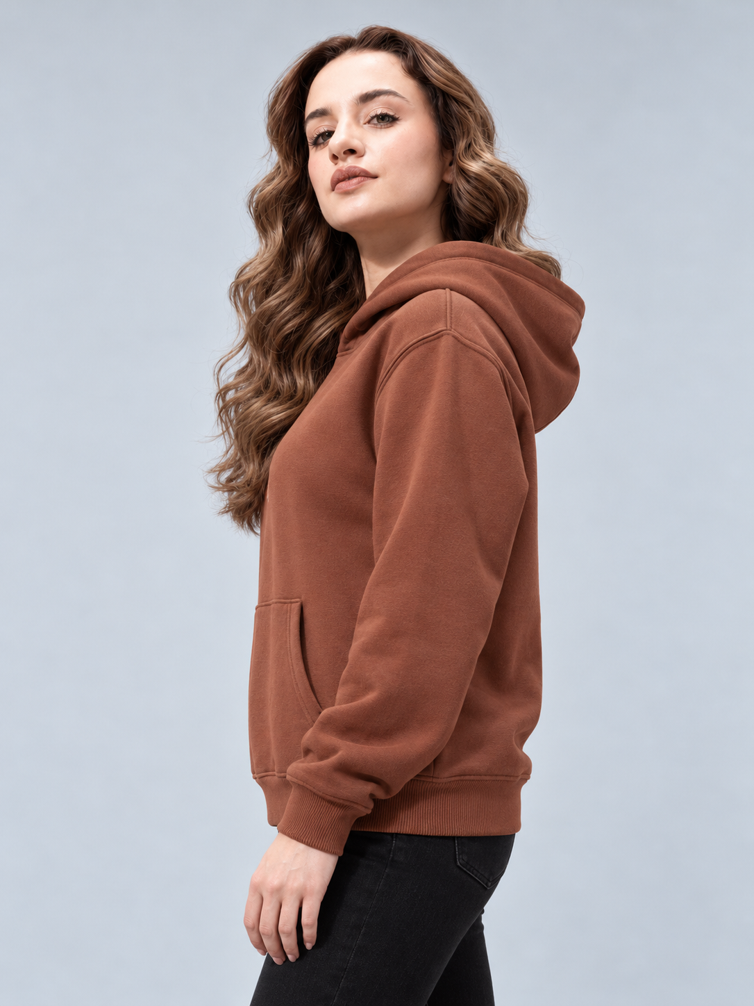Women’s Primium Sweatshirt Rust Colour Solid Hooded