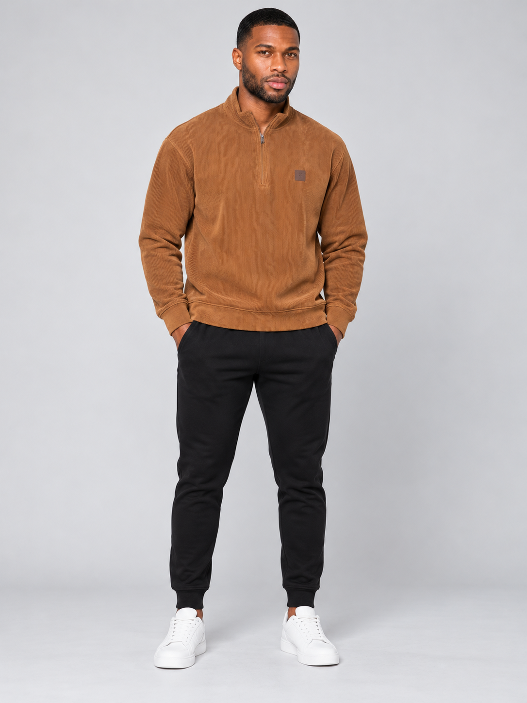 Men Brown Colour Half Zipper Premium Sweatshirt