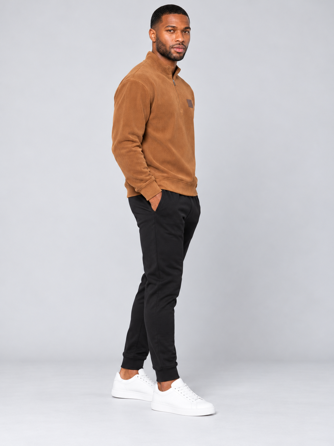 Men Brown Colour Half Zipper Premium Sweatshirt