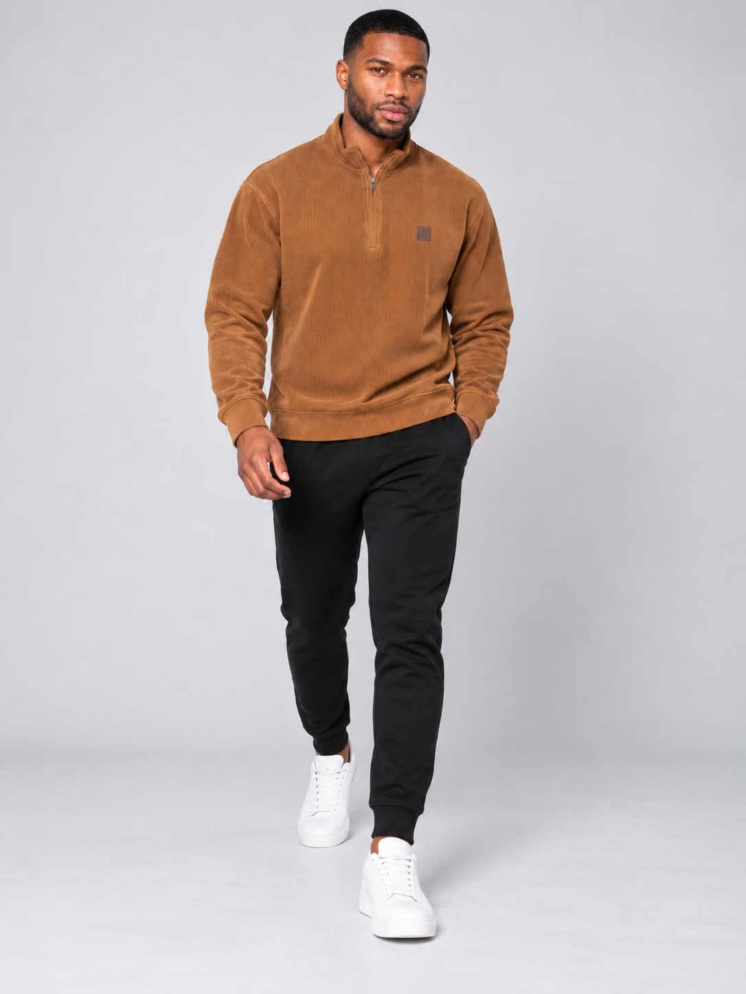 Men Brown Colour Half Zipper Premium Sweatshirt