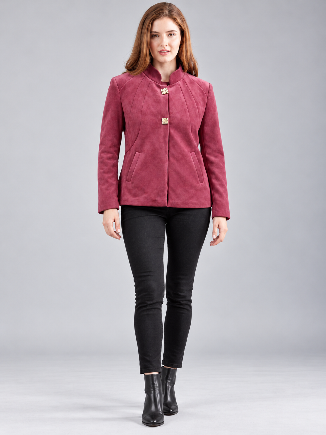 Women’s Premium Short Fur Blazer with Band Collar