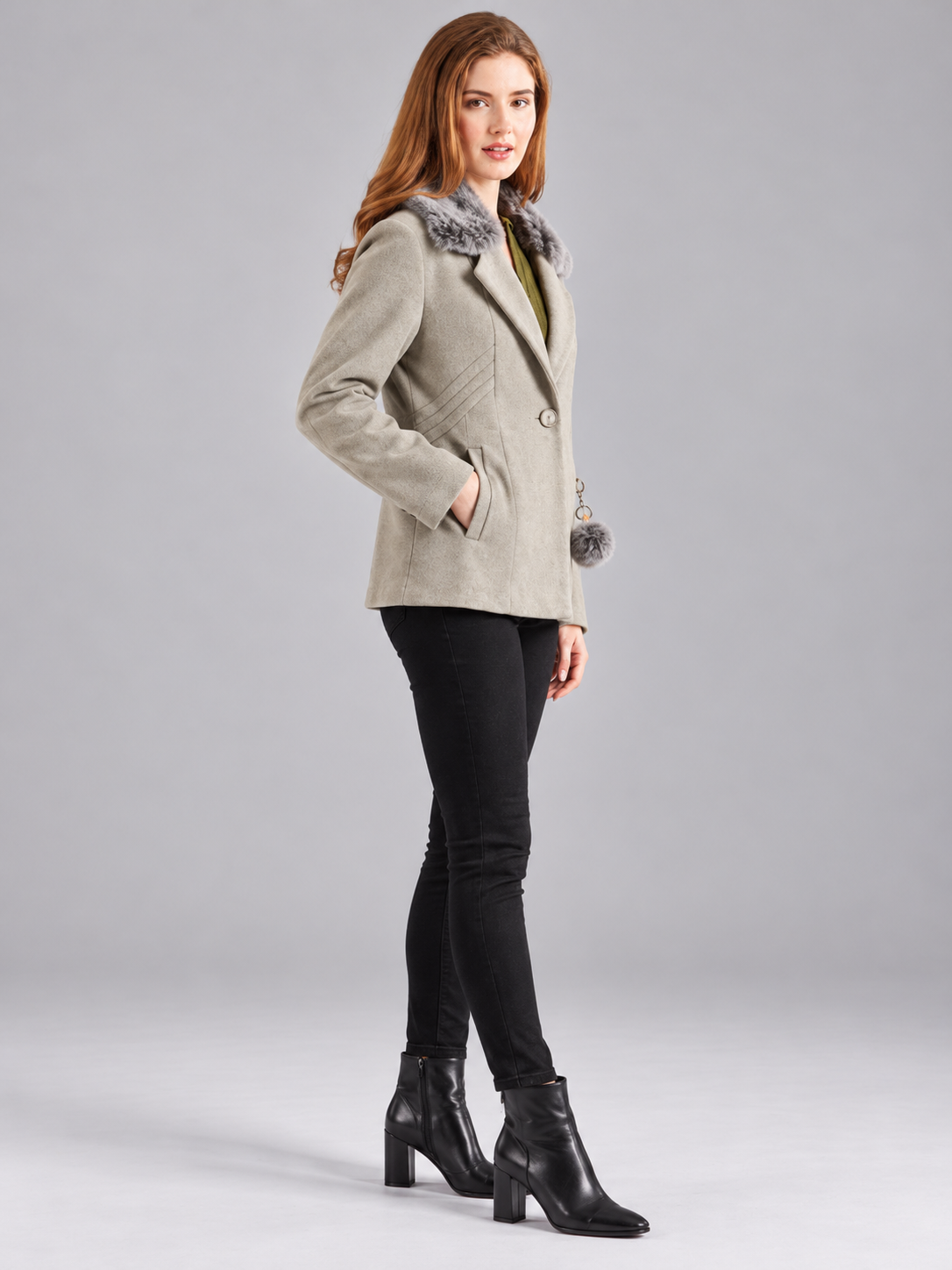 Women’s Premium Short Fur Blazer with Notched Collar