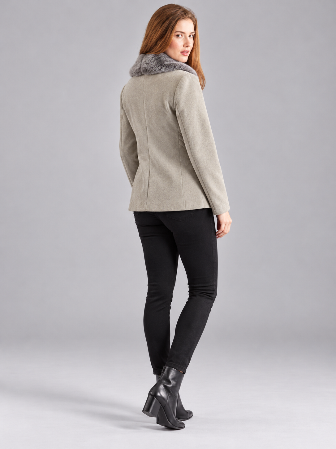 Women’s Premium Short Fur Blazer with Notched Collar