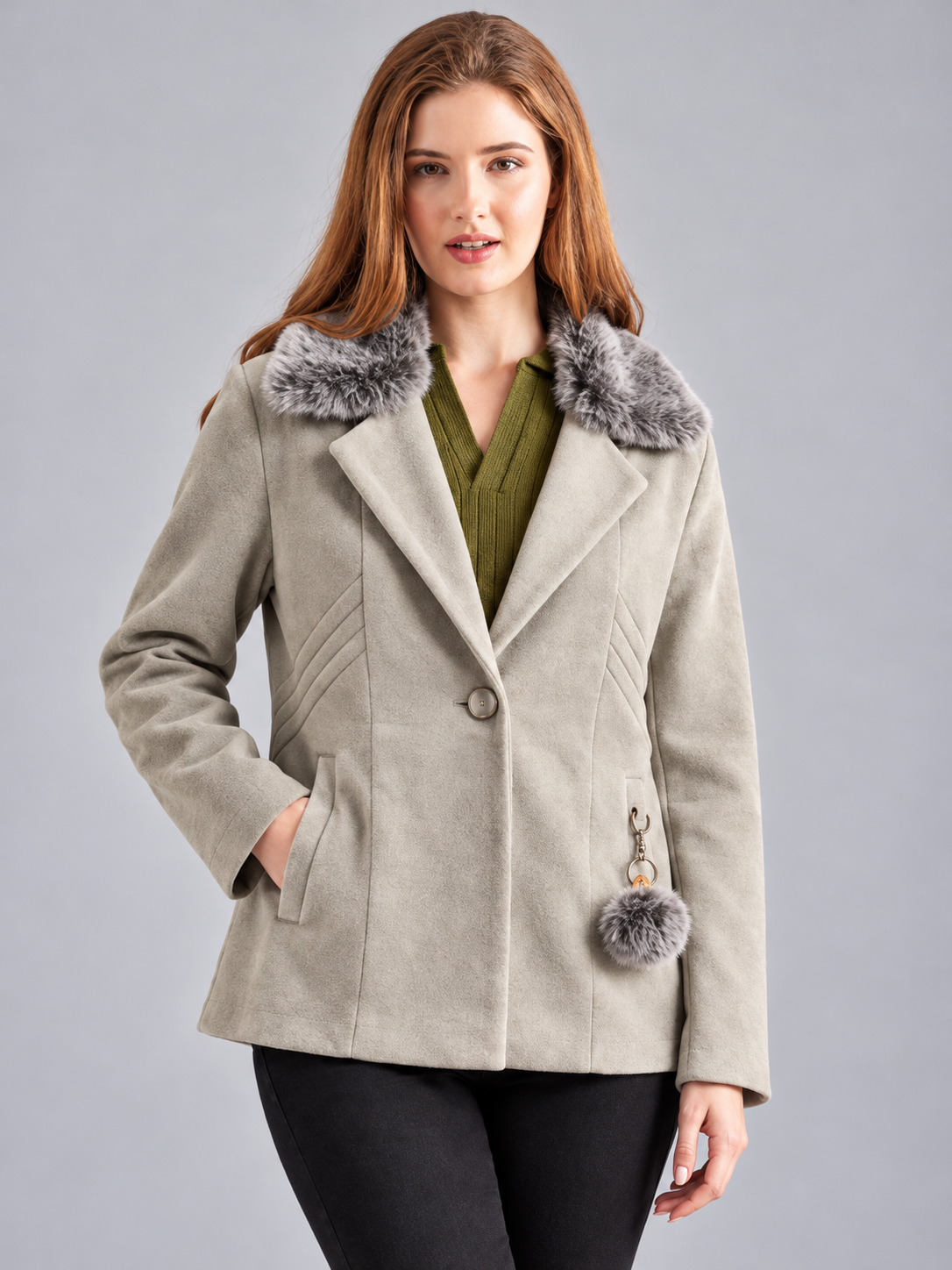 Women’s Premium Short Fur Blazer with Notched Collar
