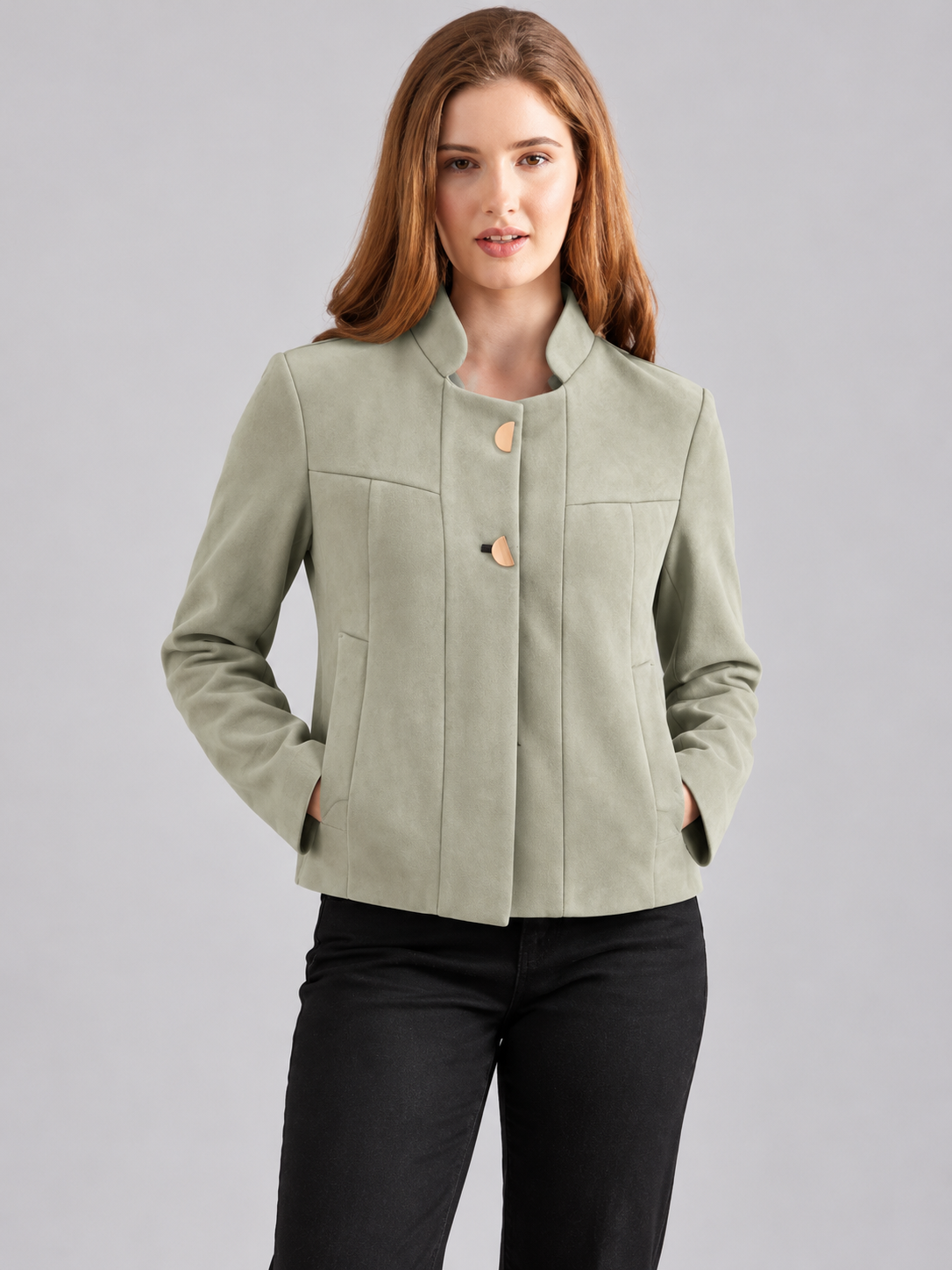 Women’s Premium Short Fur Blazer with Band Collar