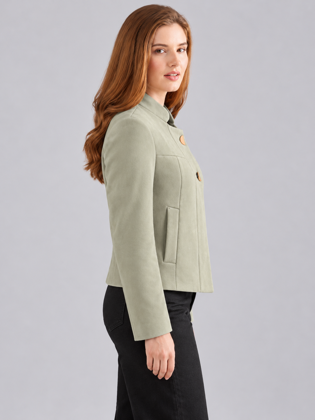 Women’s Premium Short Fur Blazer with Band Collar