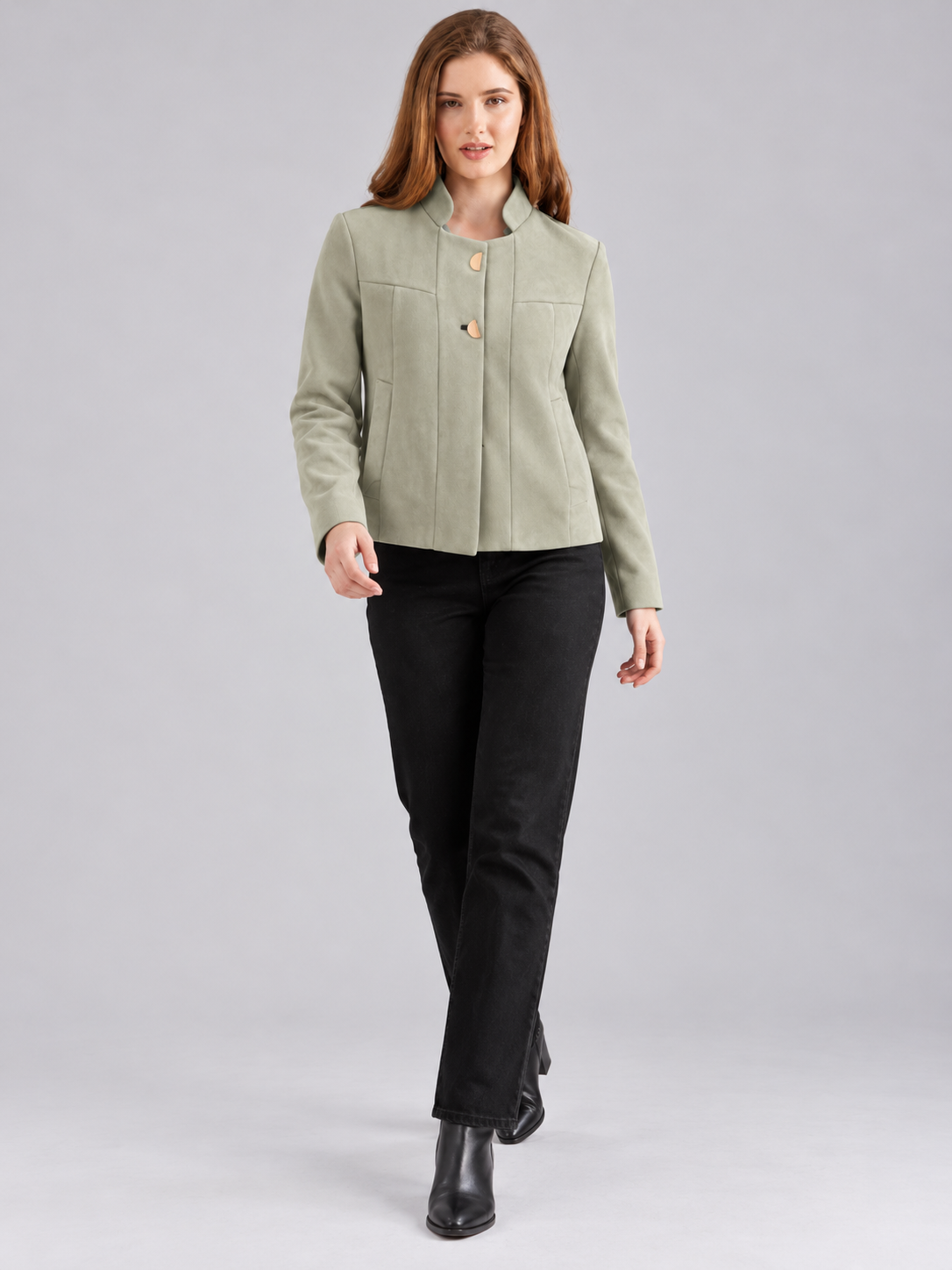Women’s Premium Short Fur Blazer with Band Collar