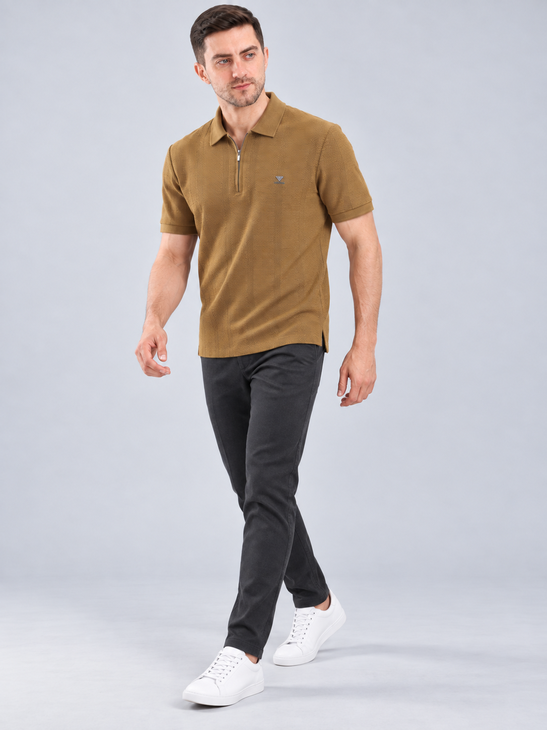 Men’s Premium Cotton Blend Polo Zipper T-Shirt