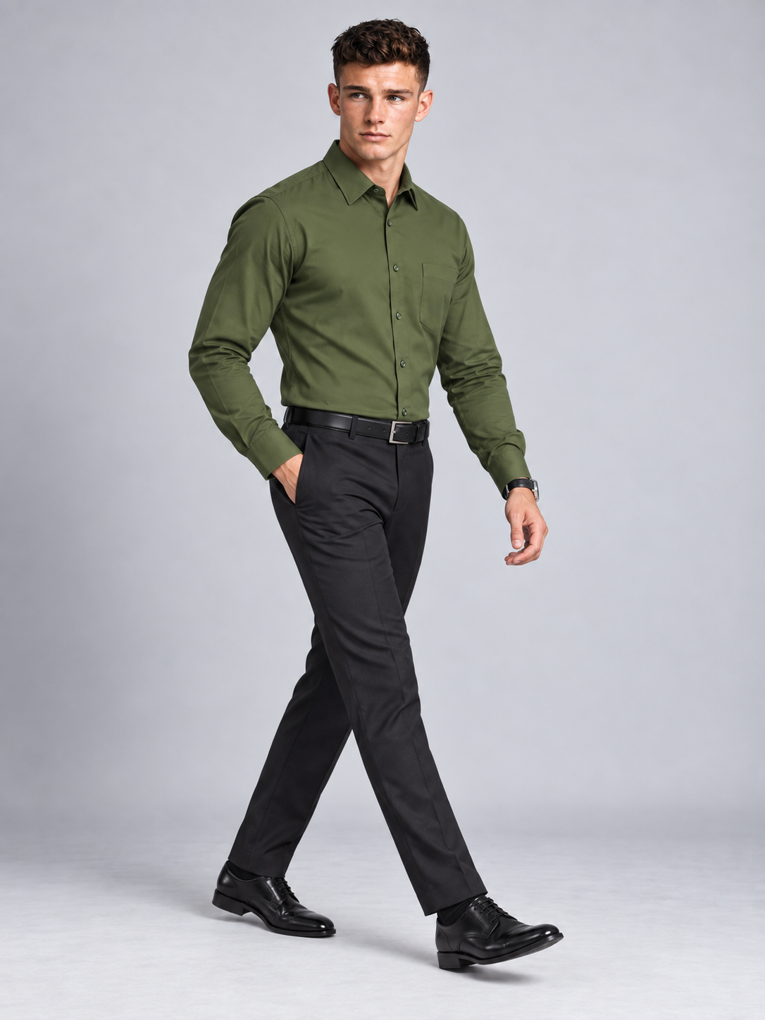 Men’s Premium Solid Full Sleeve Olive Shirt