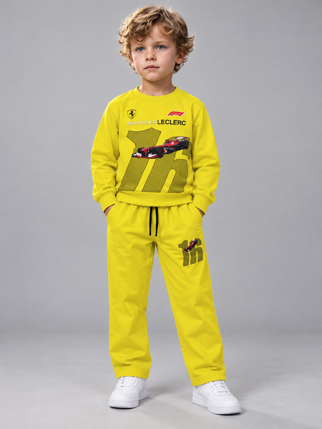 kiwi colour Racing Car Printed Sweatshirt & Track Pants Co-Ord Set