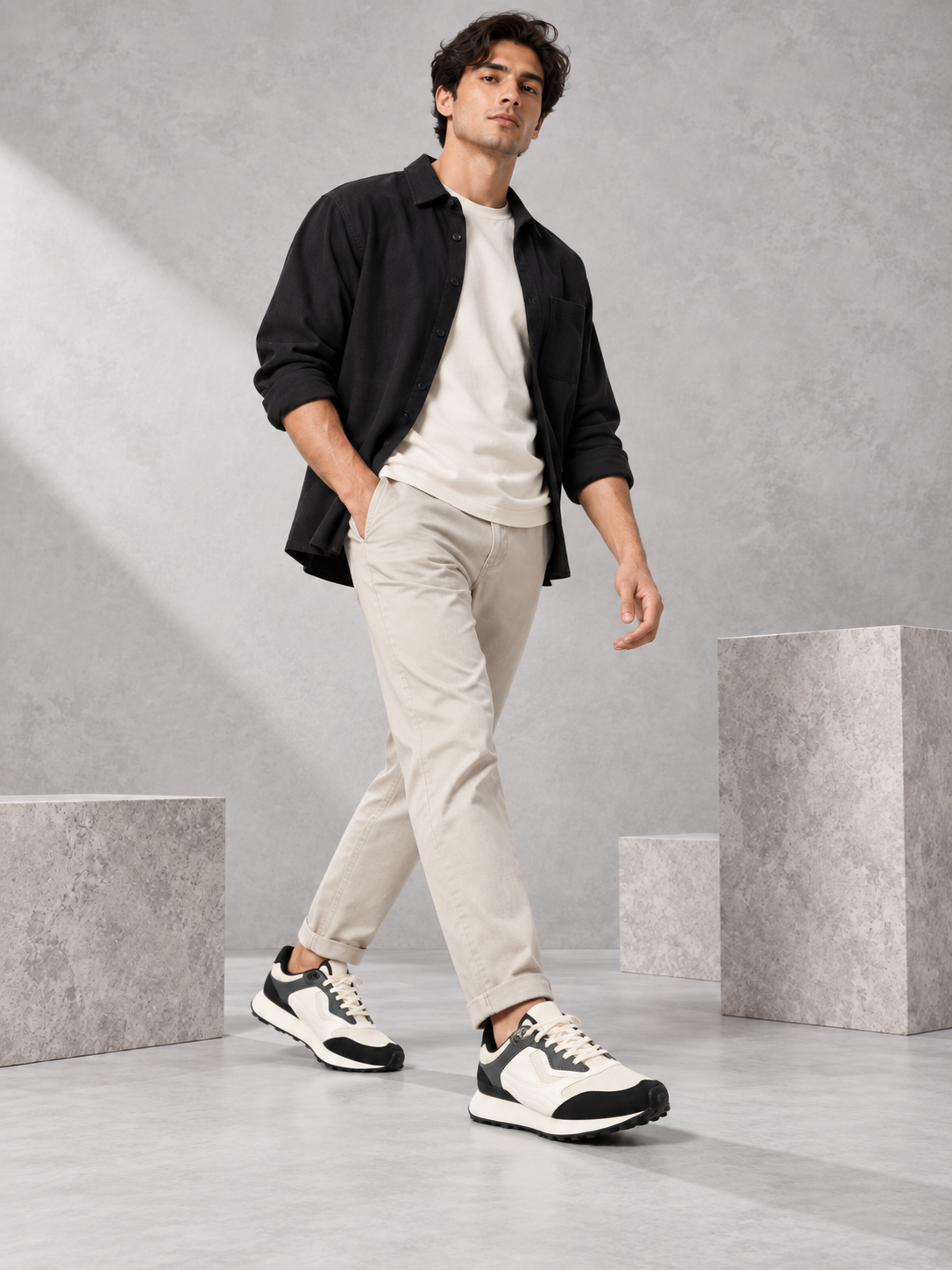 Men's Primum Black White Colour Casual Shose