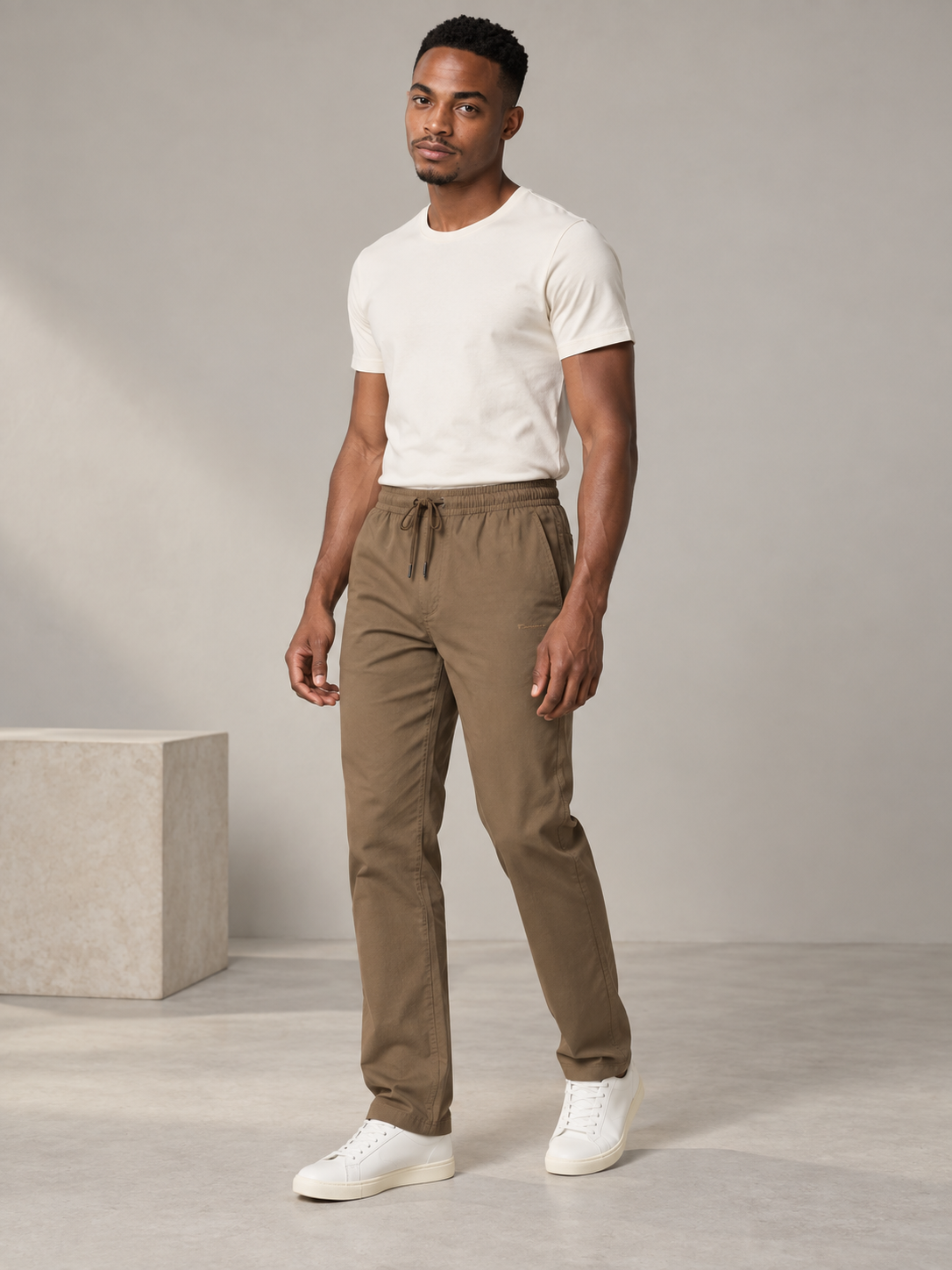 Men Khaki Solid Casual Lower